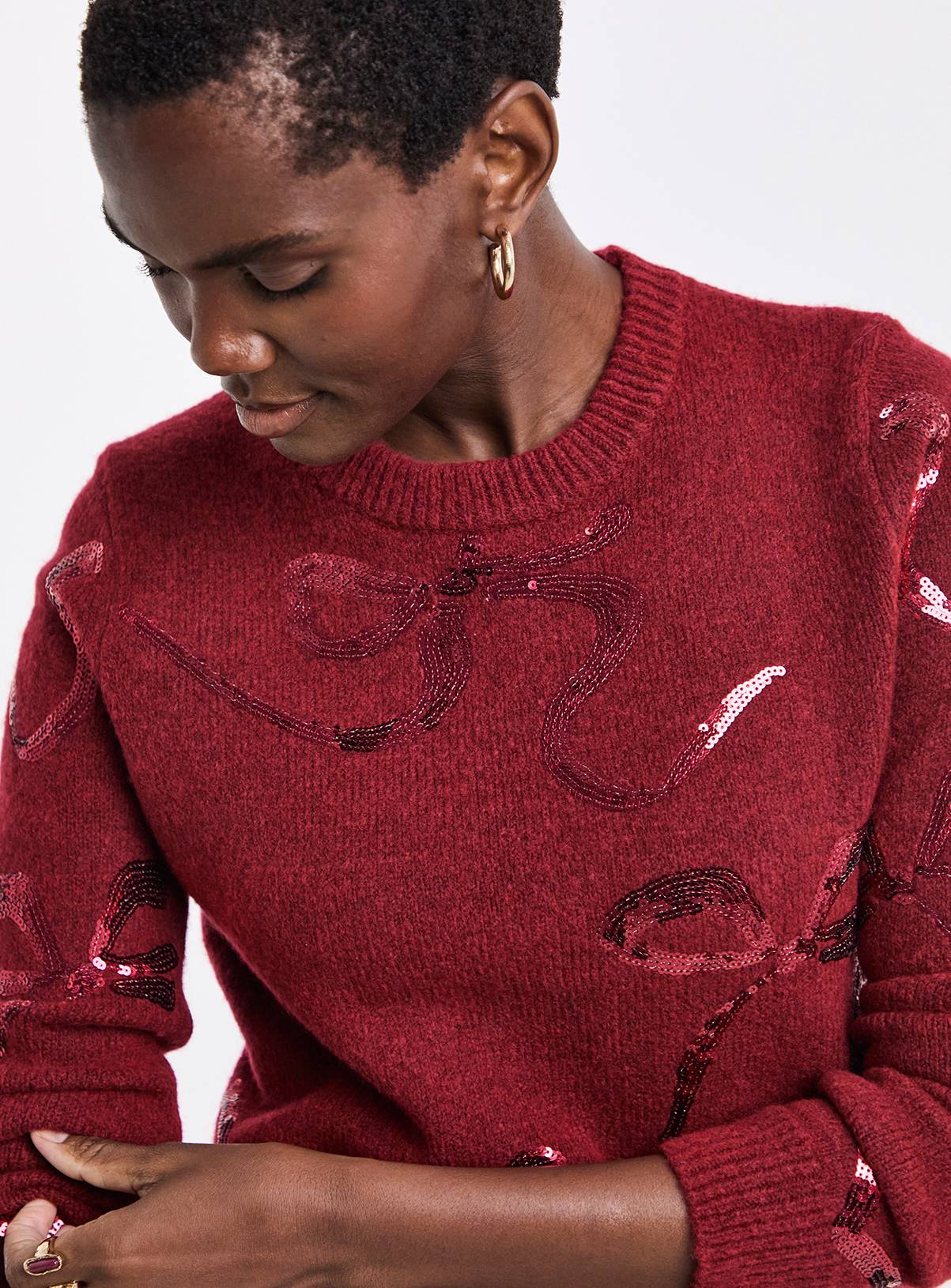 JD WILLIAMS Sequin Bow Novelty Jumper 20-22 - Image 3